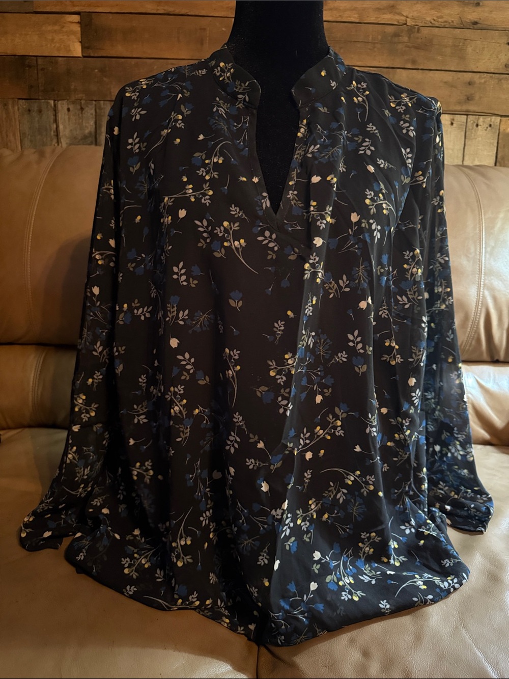 Papermoon Black Floral Split-Neck Blouse